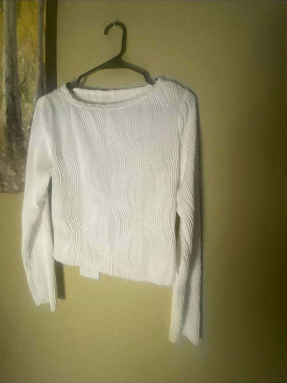Women’s White Wave-Textured Long Sleeve Top